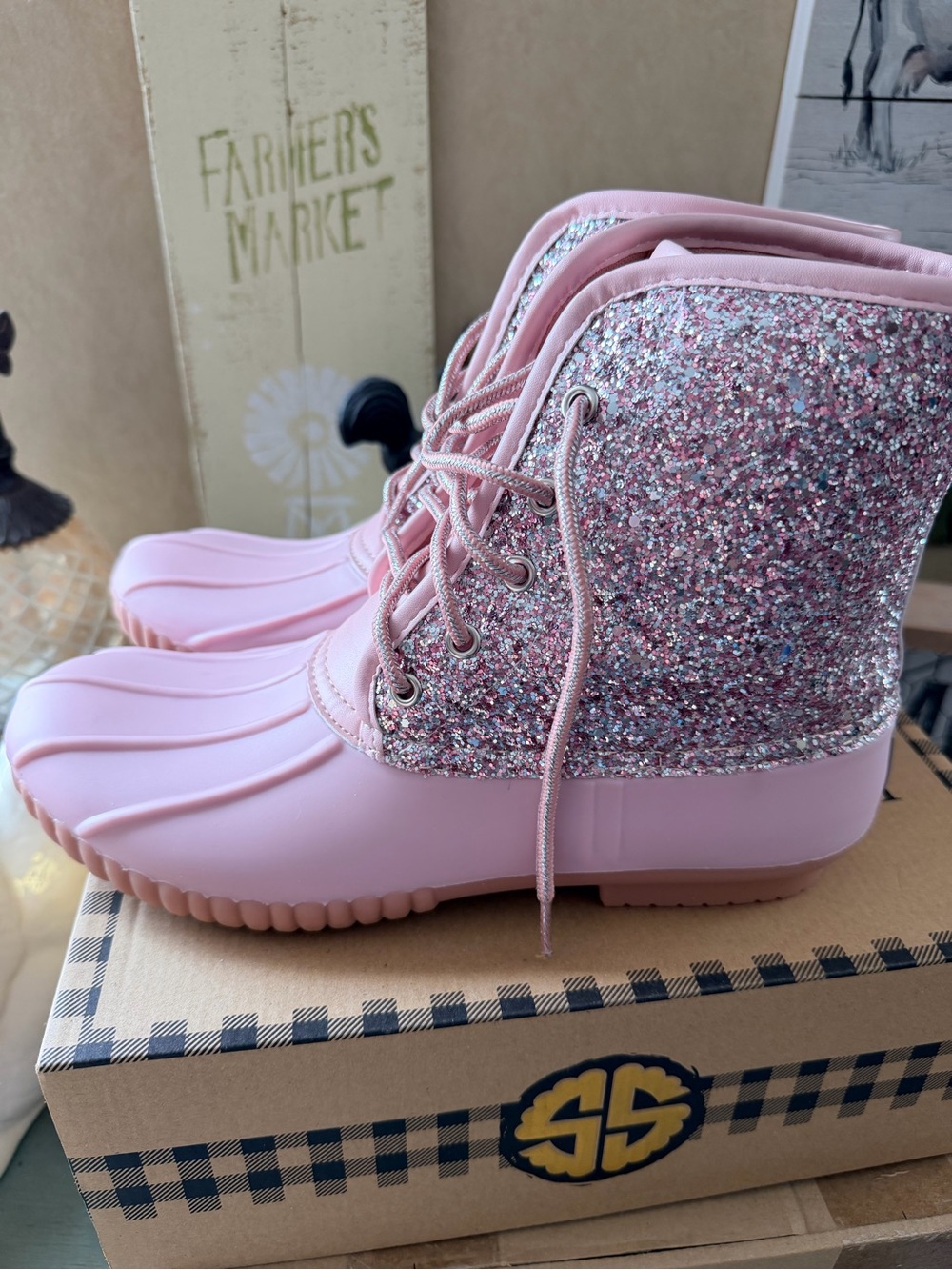 Simply Southern Pink Glitter Duck Boots - Picture 9 of 13
